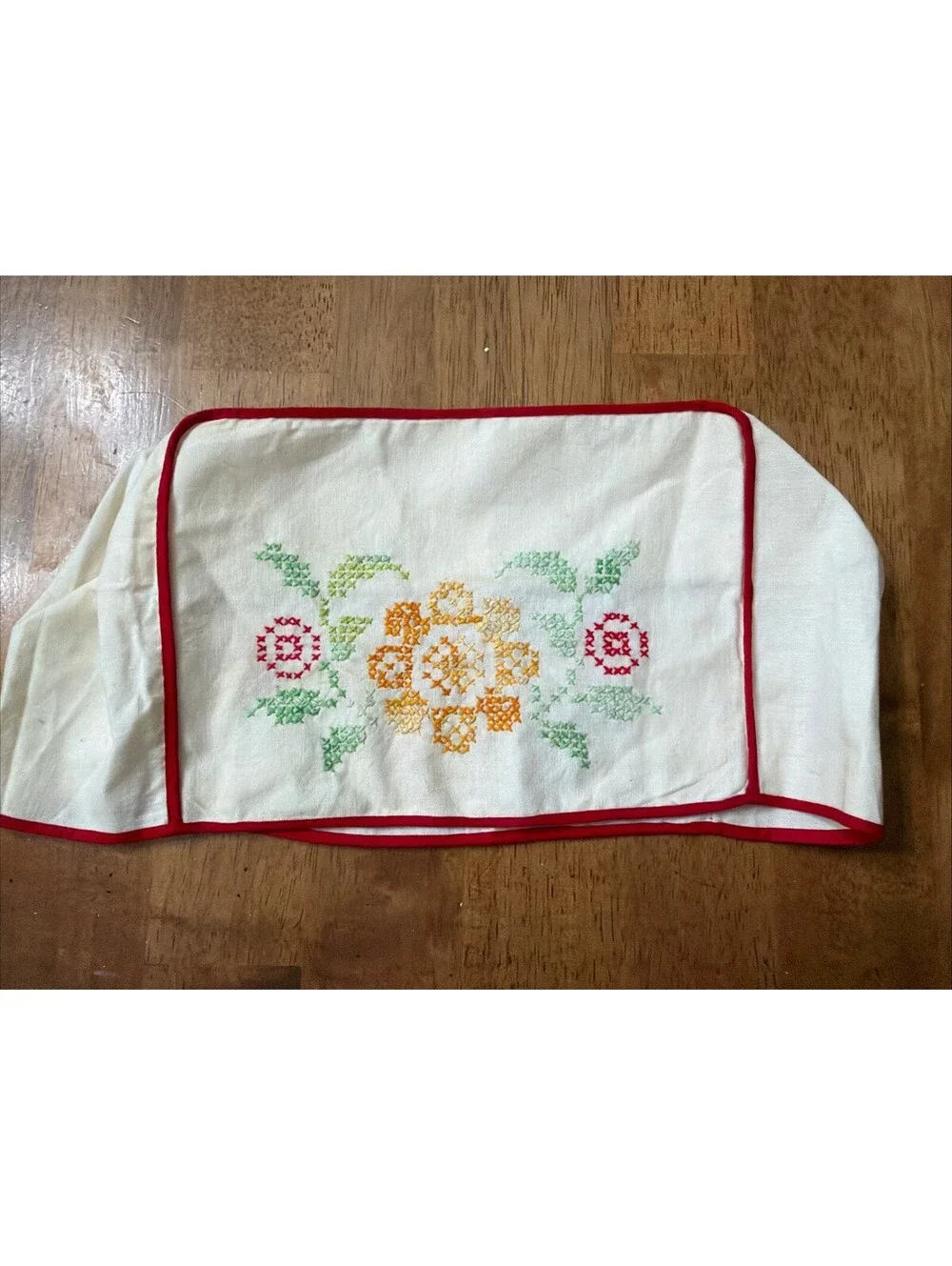 Vintage Floral Embroidered Fabric Appliance Toaster Cover Handmade Retro Cottage